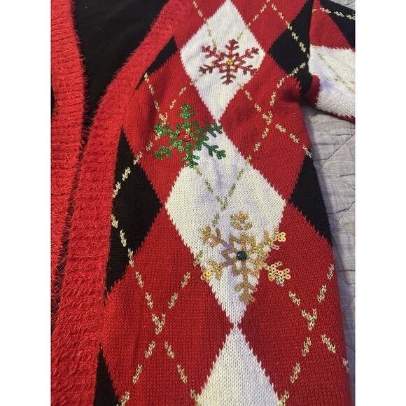 Celebrate Together Ugly Christmas Sweater Cardigan L Oh Snap Gingerbread Argyle - Picture 4 of 11